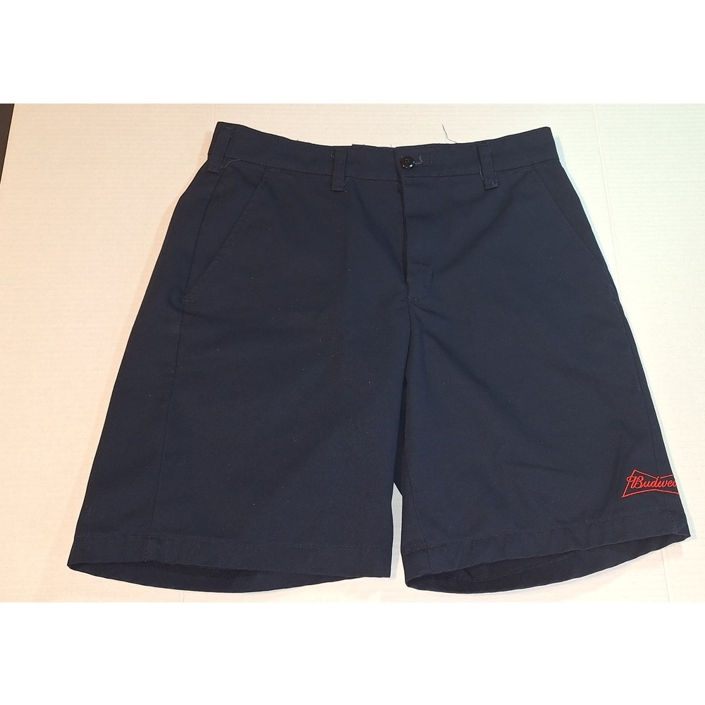 Red Kap Budweiser Navy Blue Work Shorts Mens 32‎ Embroidered Logo Flat Front